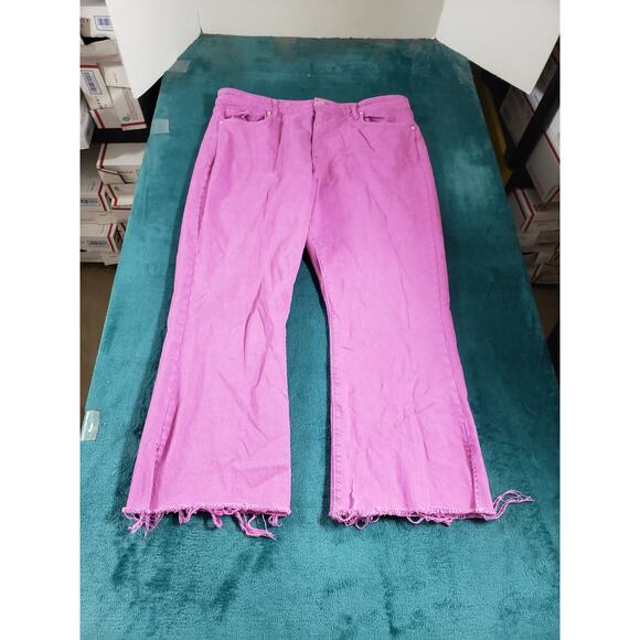 Loft Jeans Size 14 Womens Pink Stretch Pants Ladies Fray Hem Mid Rise Kick Crop - Picture 2 of 13